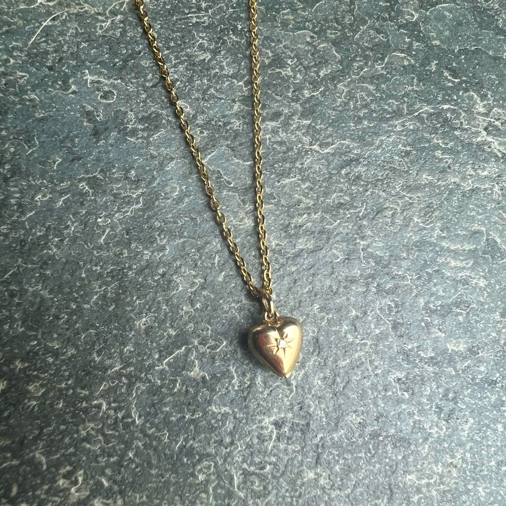 14k Gold Heart Pendant with Real Diamond